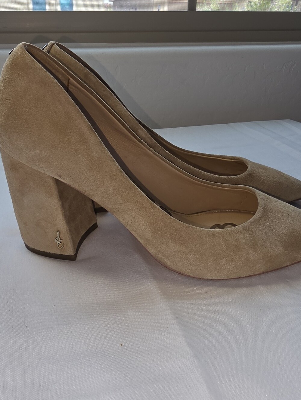 Sam Edelman Women's Tan Suede Pointed-Toe Block Heels Size 8.5 Leather Upper - Picture 3 of 13